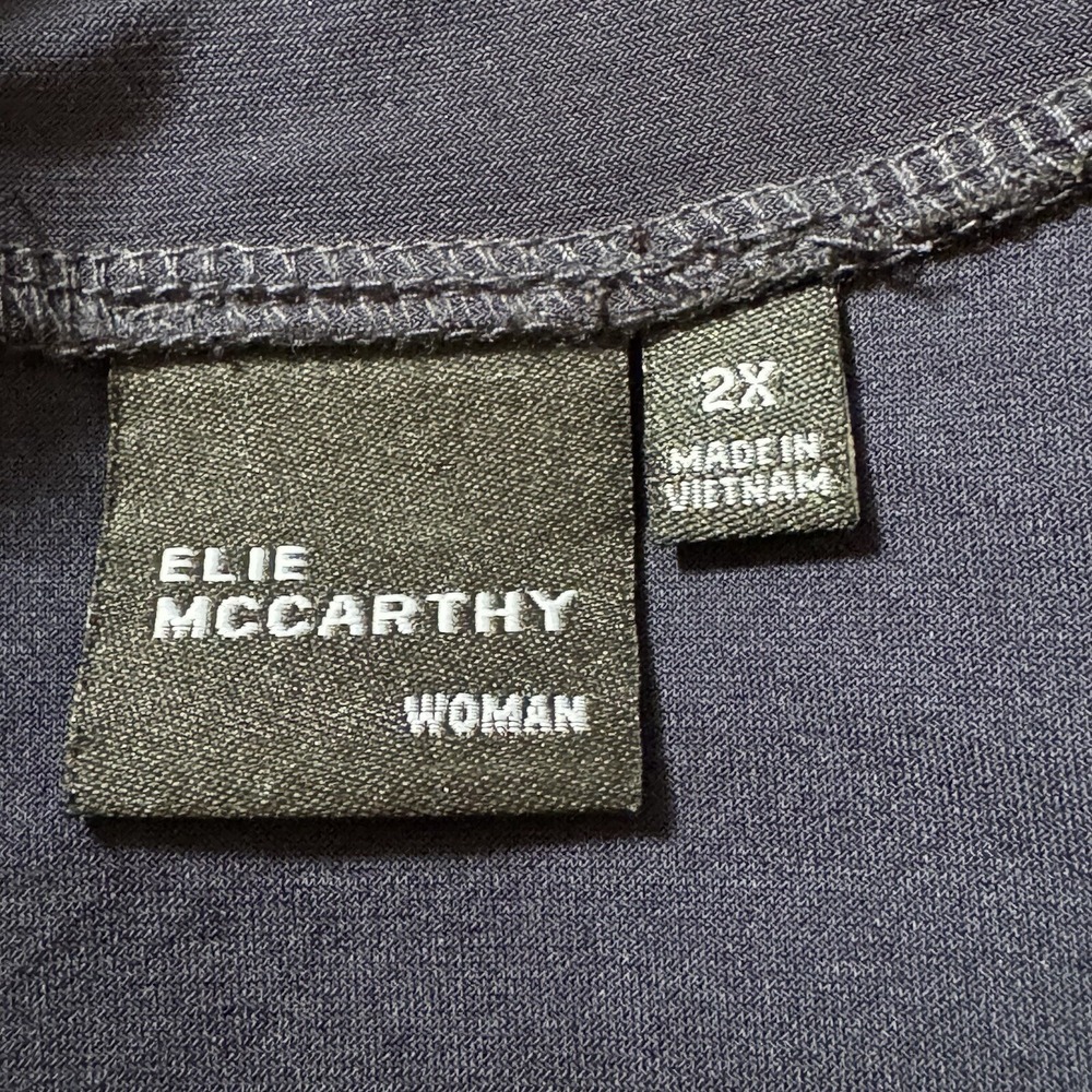 Elie McCarthy 2X Top Shirt Navy Blue Polka Dot Button Up  V Neck Short Sleeve - Picture 5 of 7